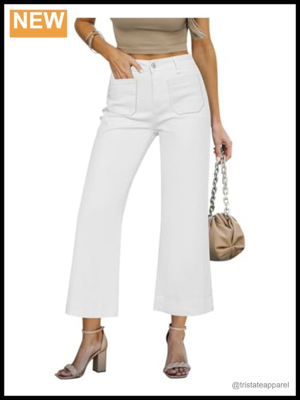 Wide Leg Cropped High Waisted Stretchy Jeans Front Pockets
